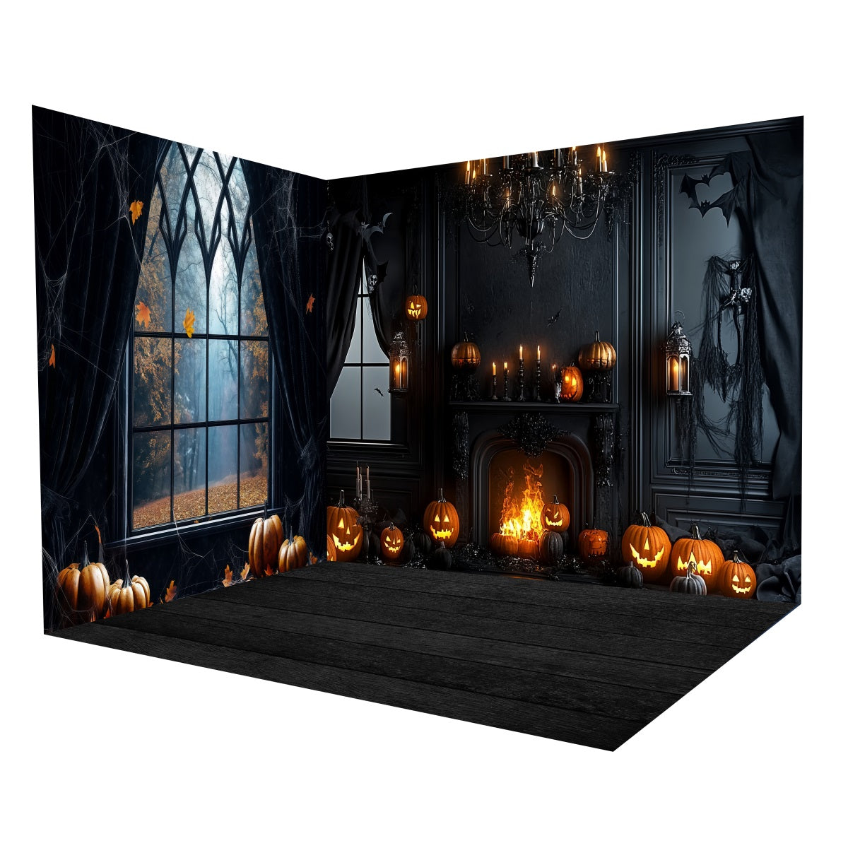 Ensemble de Salle Halloween Cheminée Gothique Sombre Citrouilles MRR8-242