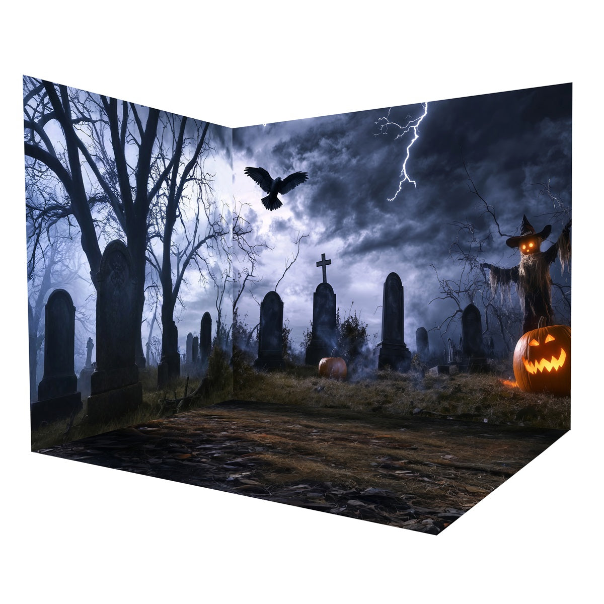 Ensemble de Salle Halloween Cimetière Clair de Lune Sentier Citrouilles MRR8-245