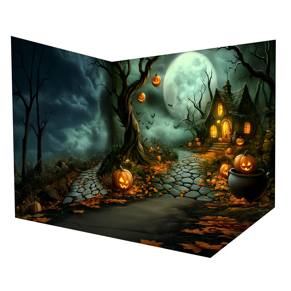 Ensemble de Salle Halloween Chaumière Hantée Citrouilles Lune MRR8-248