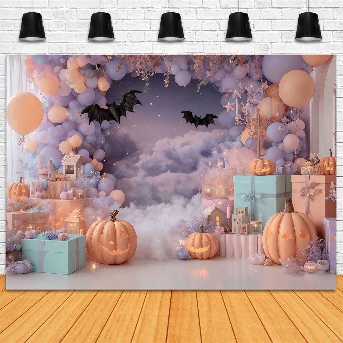 Toile halloween Fête Nuages Chauve-souris Pastel MRR8-25