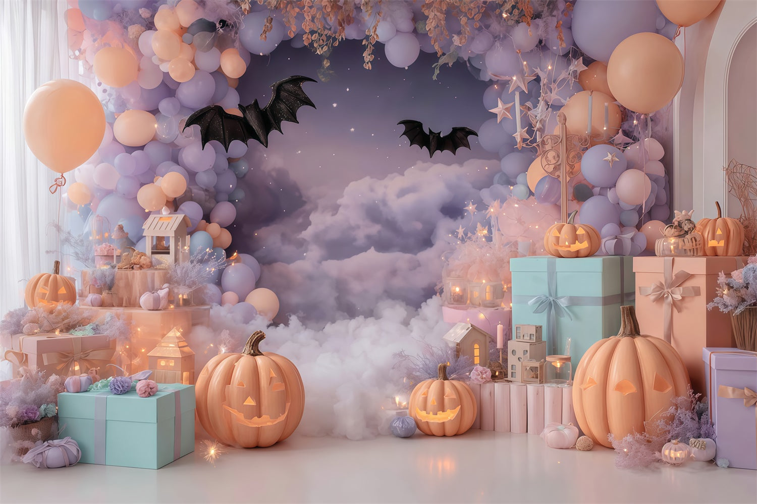 Toile halloween Fête Nuages Chauve-souris Pastel MRR8-25