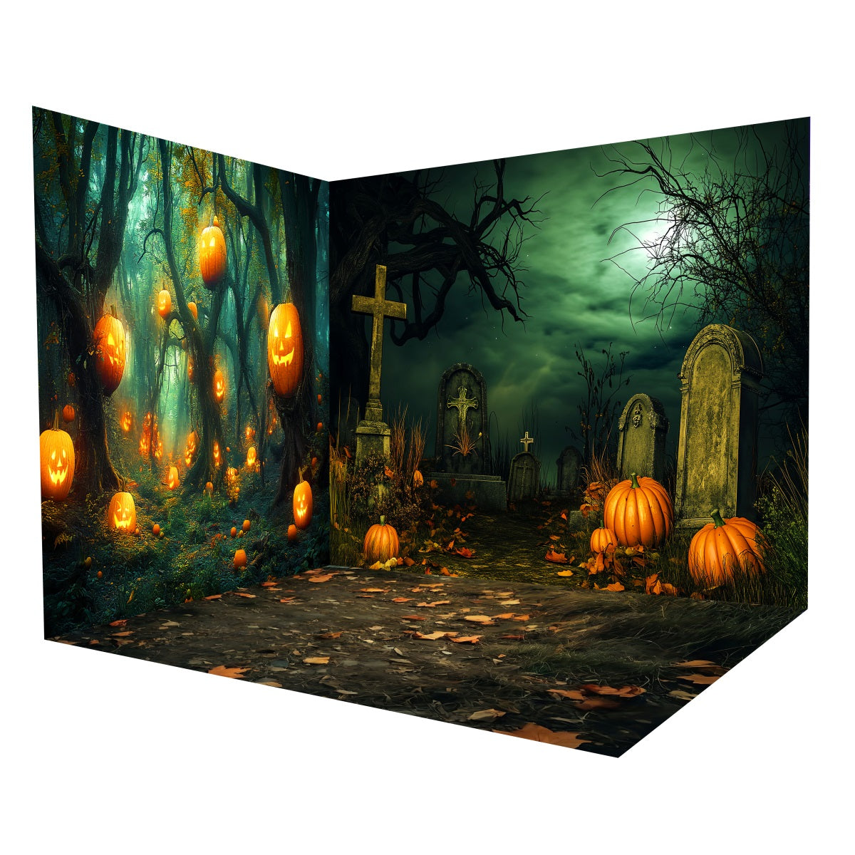 Ensemble de Salle Halloween Forêt Lanternes Citrouilles Cimetière MRR8-252