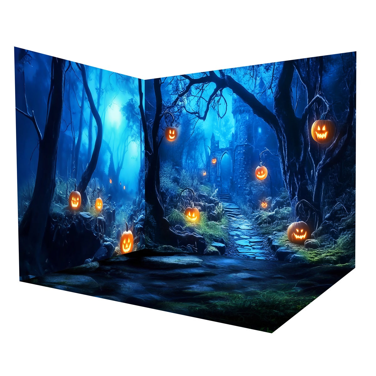 Ensemble de Salle Halloween Forêt Enchantée Bleue Citrouilles MRR8-257