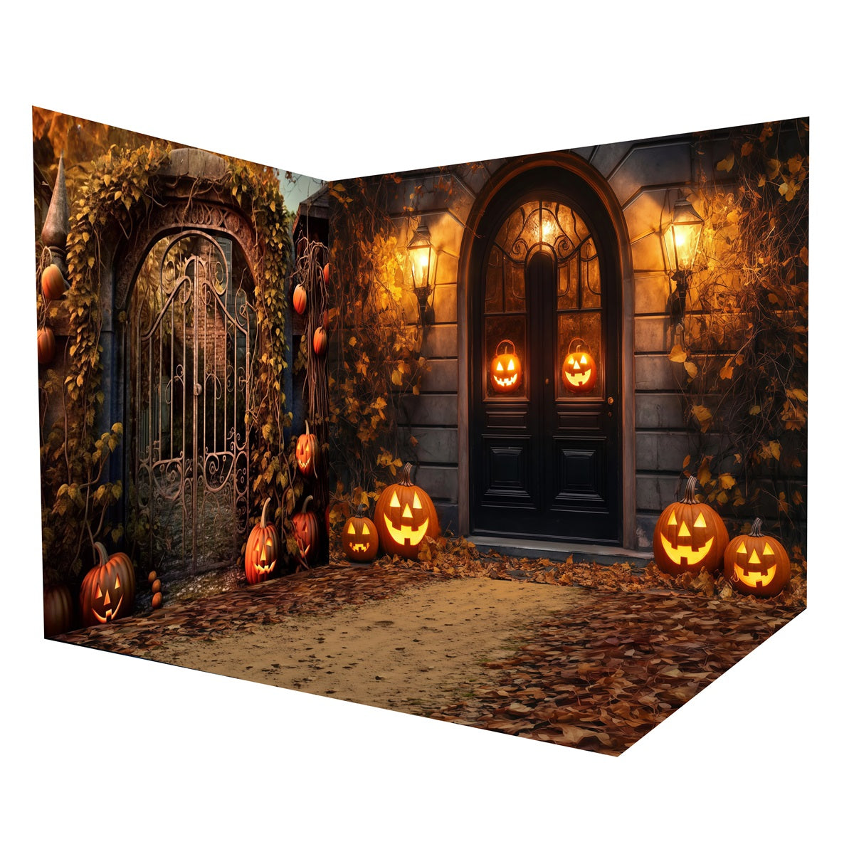 Ensemble de Salle Halloween Portail Rustique Lanternes Citrouilles MRR8-258