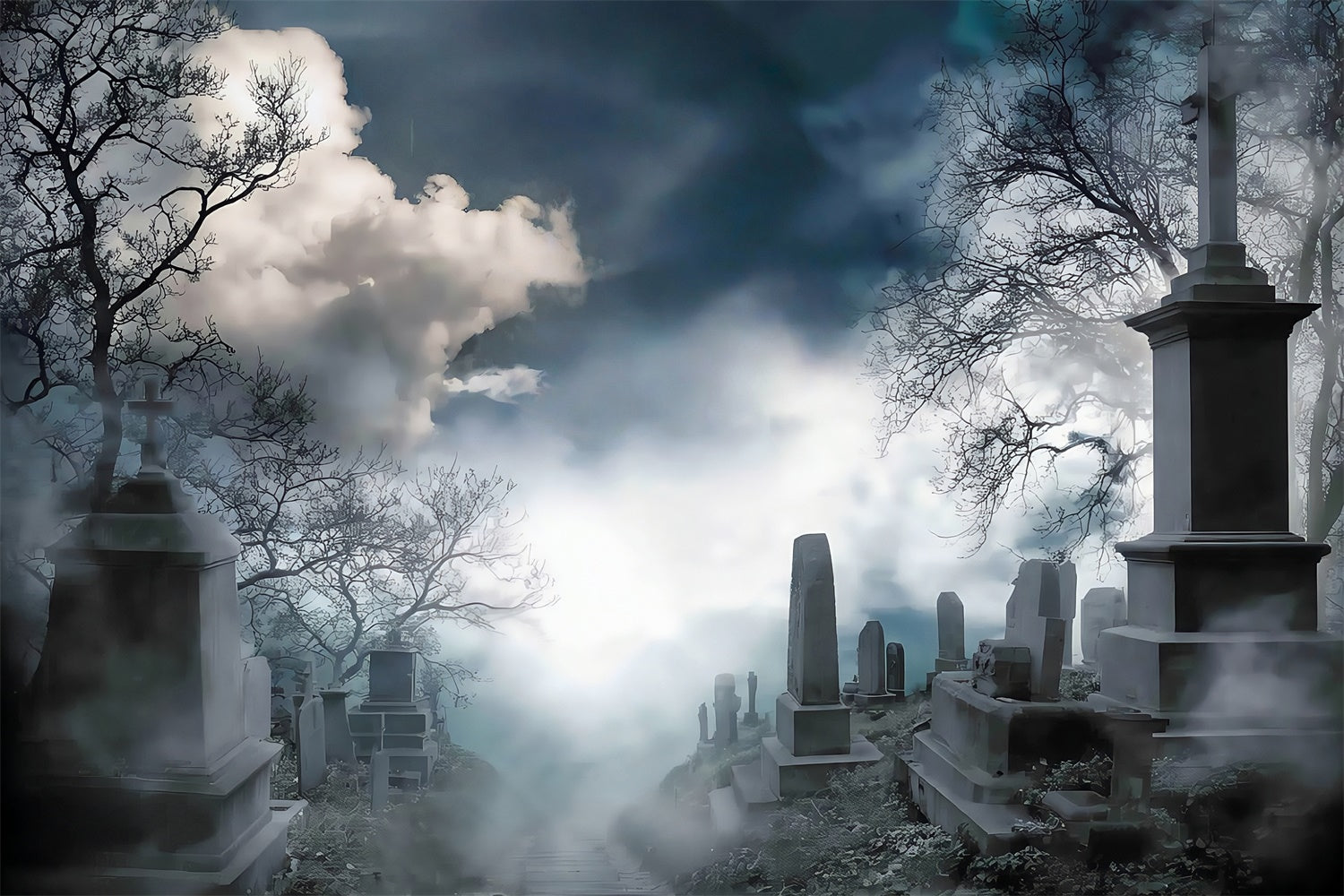 Fond halloween photo Colline Brumeuse Cimetière MRR8-26