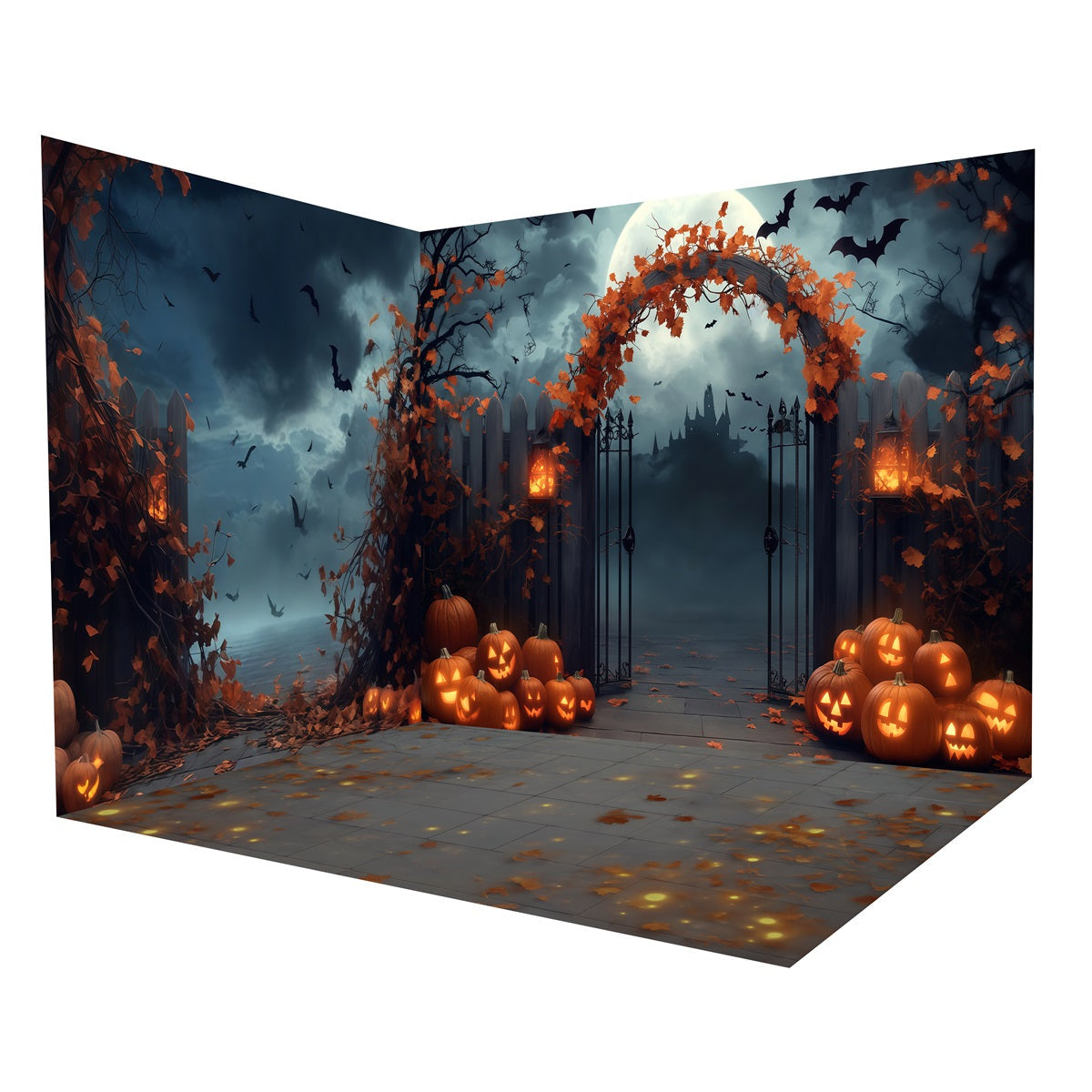 Ensemble de Salle Halloween Portail en Fer Effrayant Citrouilles MRR8-260
