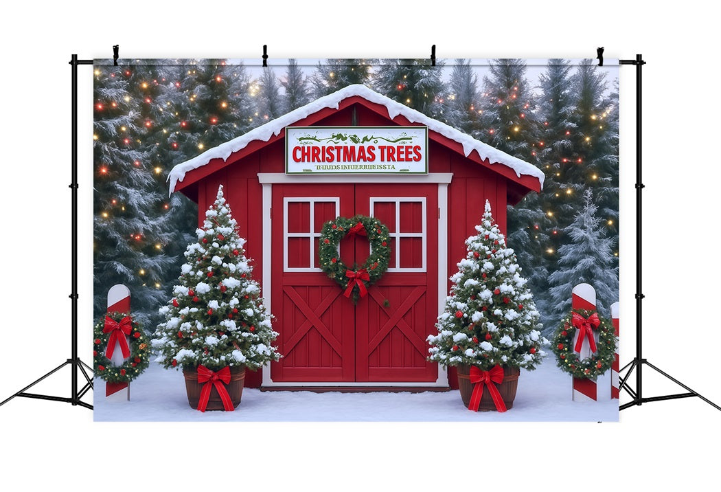 Toile de fond Noël Ferme Grange Rouge Enneigée Photo MRR8-263