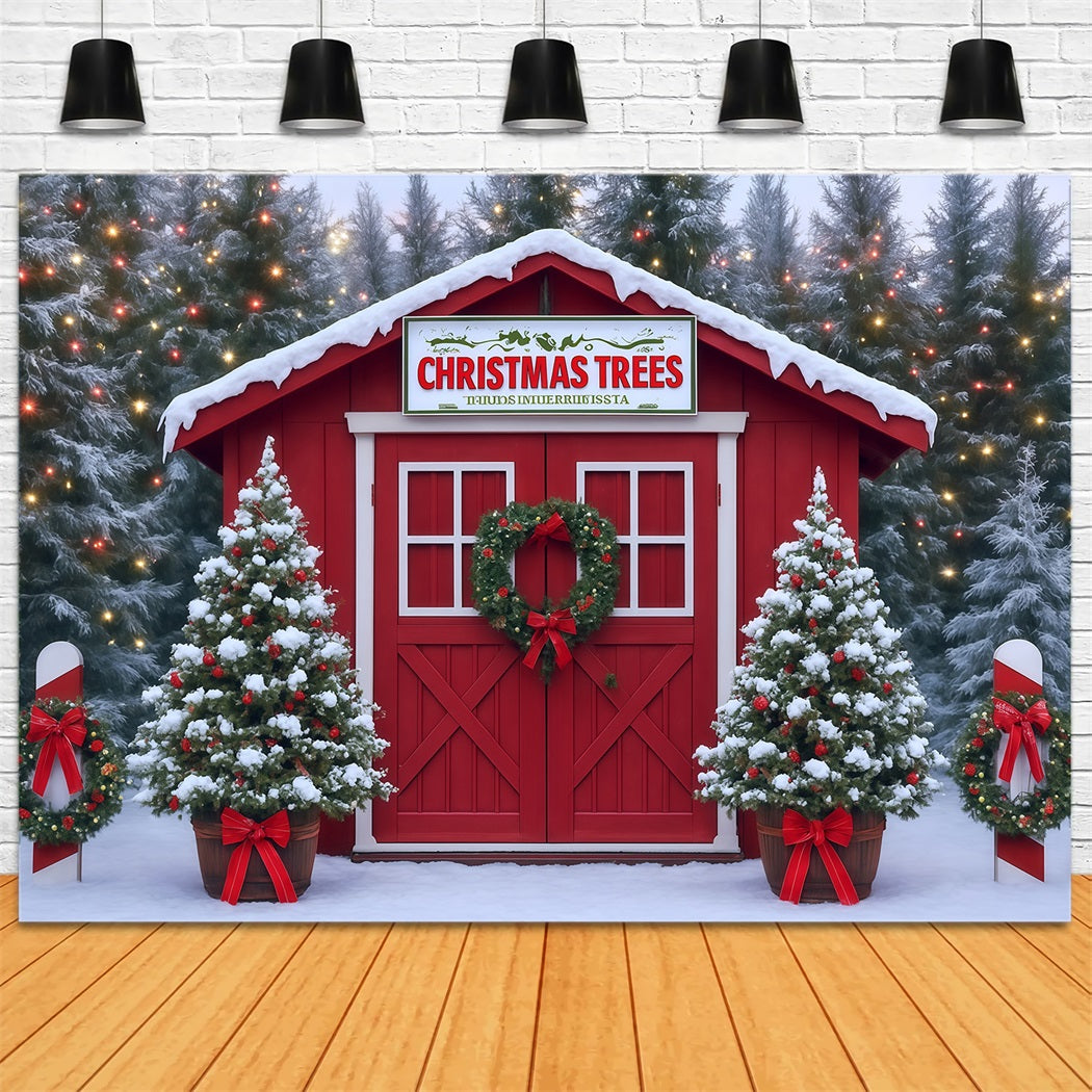 Toile de fond Noël Ferme Grange Rouge Enneigée Photo MRR8-263