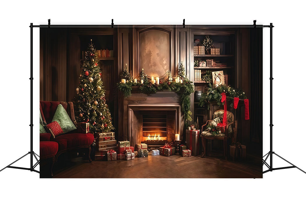 Toile de fond Noël Salle Fêtes Cheminée Classique Photos MRR8-264