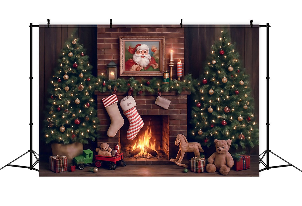 Toiles de fond Photographie Noël Père Noël Cheminée Arbre Magique Cadeaux MRR8-265