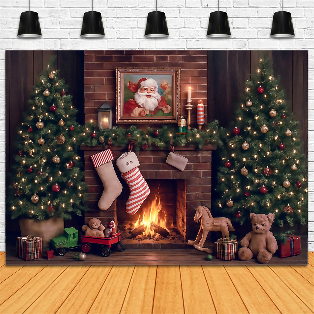 Toiles de fond Photographie Noël Père Noël Cheminée Arbre Magique Cadeaux MRR8-265