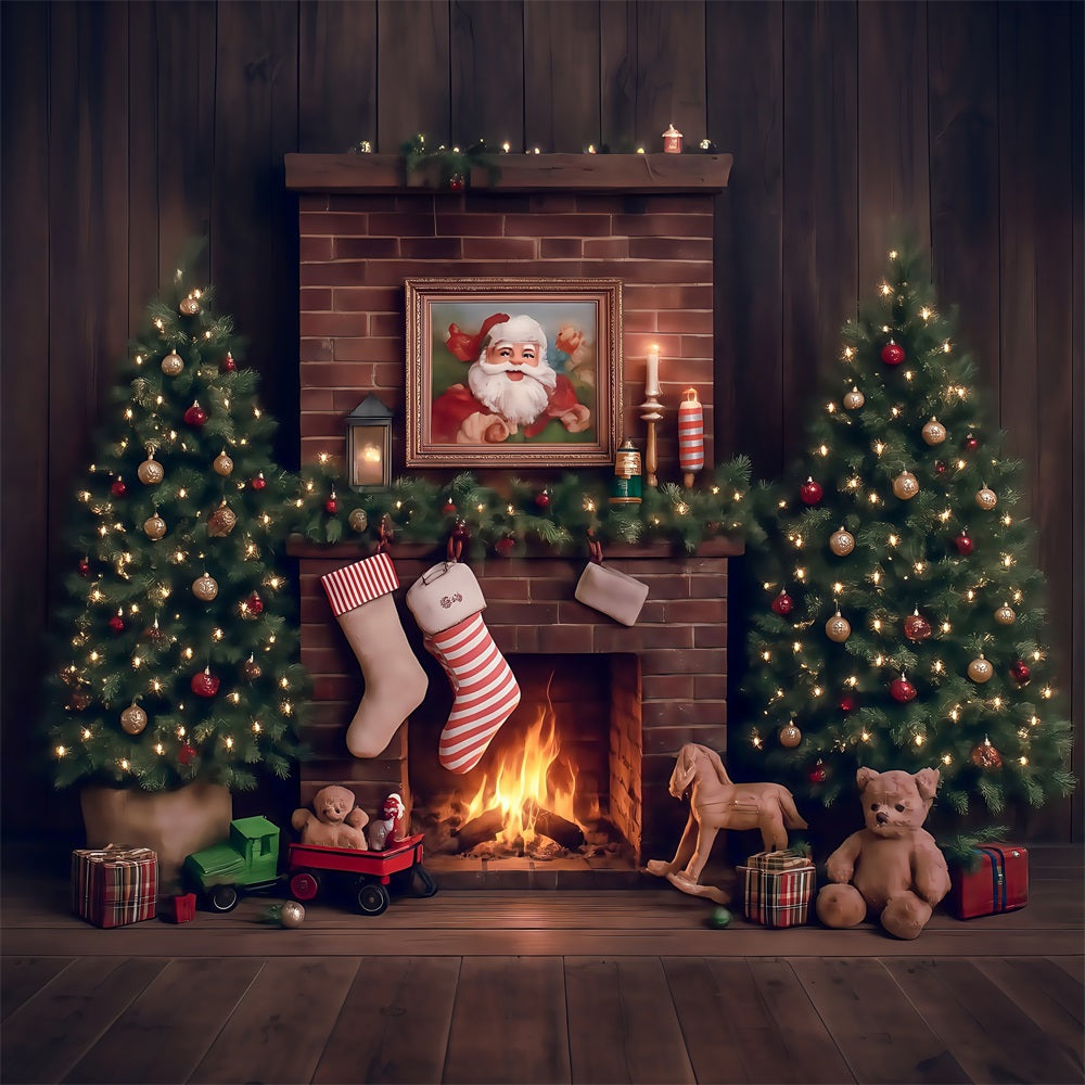 Toiles de fond Photographie Noël Père Noël Cheminée Arbre Magique Cadeaux MRR8-265
