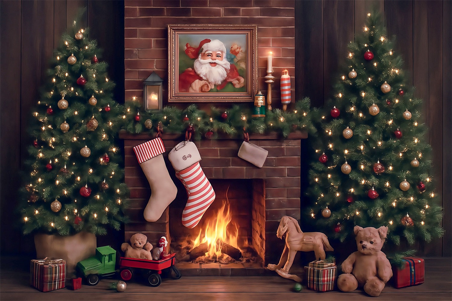 Toiles de fond Photographie Noël Père Noël Cheminée Arbre Magique Cadeaux MRR8-265