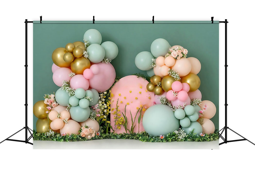 Toile de fond Smash Cake Arche Ballons Fleurs Décoration MRR8-270