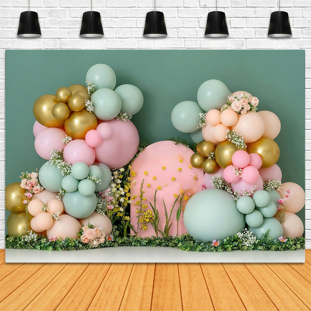 Toile de fond Smash Cake Arche Ballons Fleurs Décoration MRR8-270