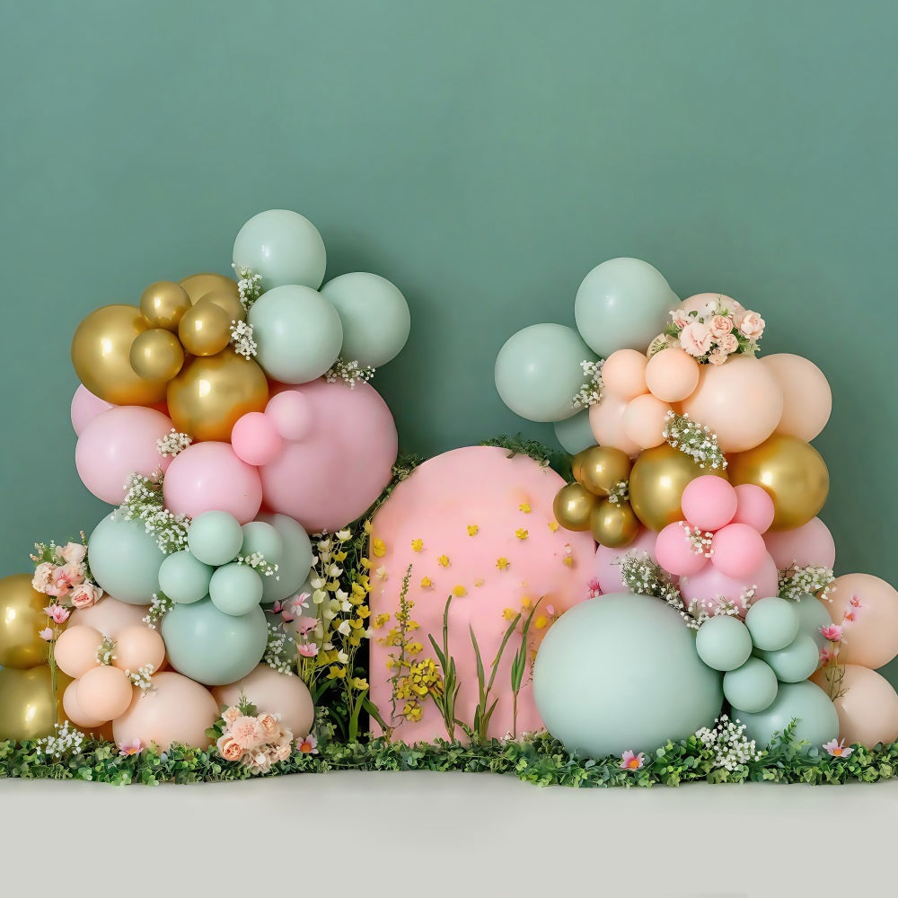 Toile de fond Smash Cake Arche Ballons Fleurs Décoration MRR8-270