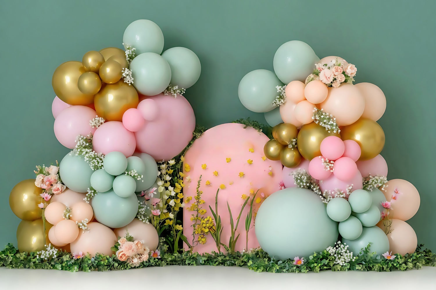Toile de fond Smash Cake Arche Ballons Fleurs Décoration MRR8-270