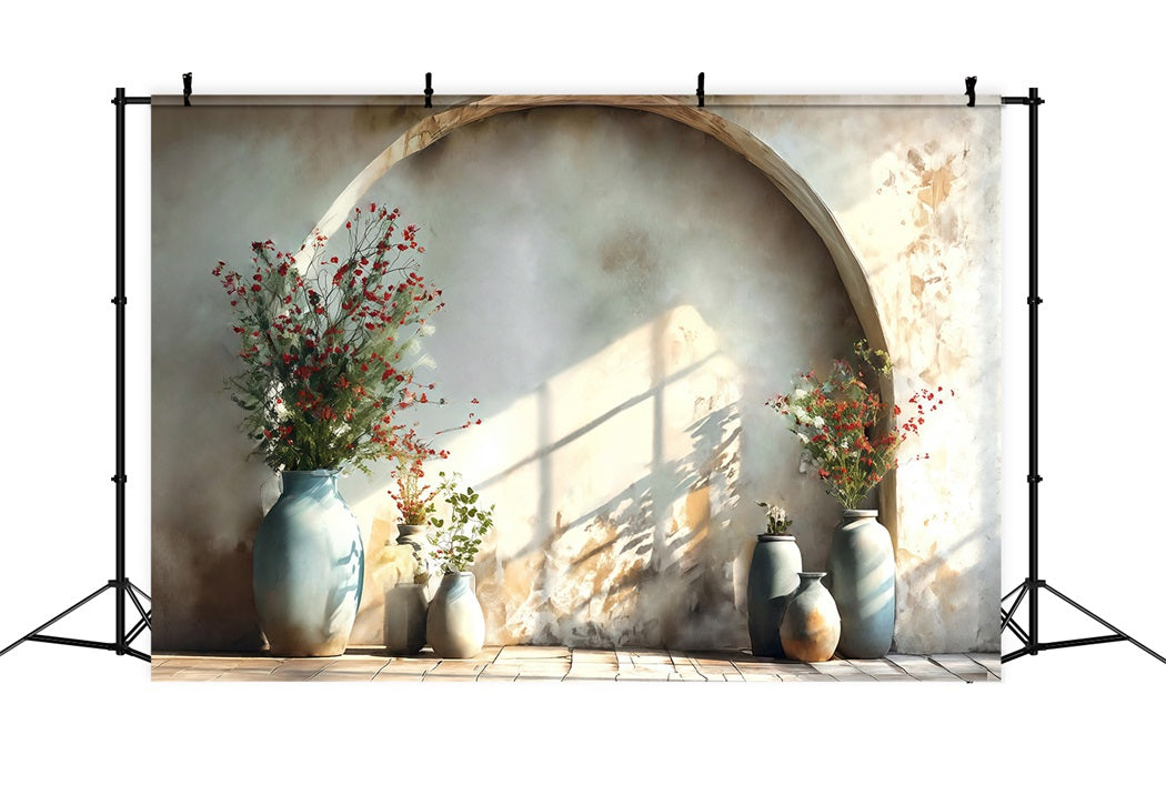 Toile de fond Bohème Mur Texture Vase Fleurs Rouges Photo MRR8-272