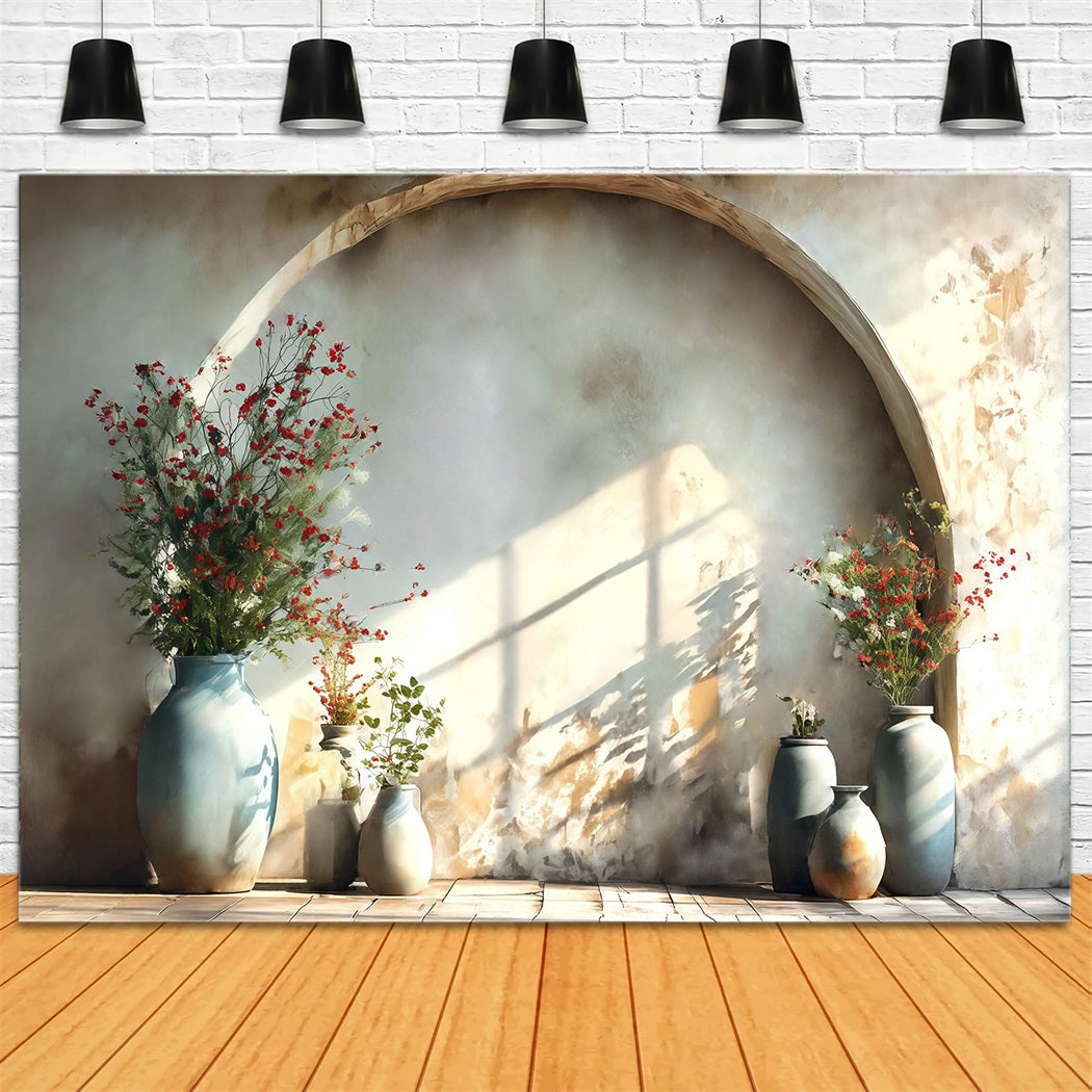 Toile de fond Bohème Mur Texture Vase Fleurs Rouges Photo MRR8-272