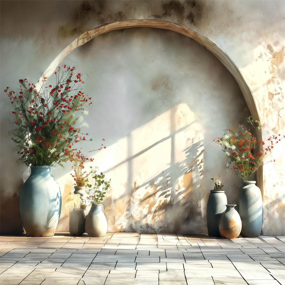 Toile de fond Bohème Mur Texture Vase Fleurs Rouges Photo MRR8-272