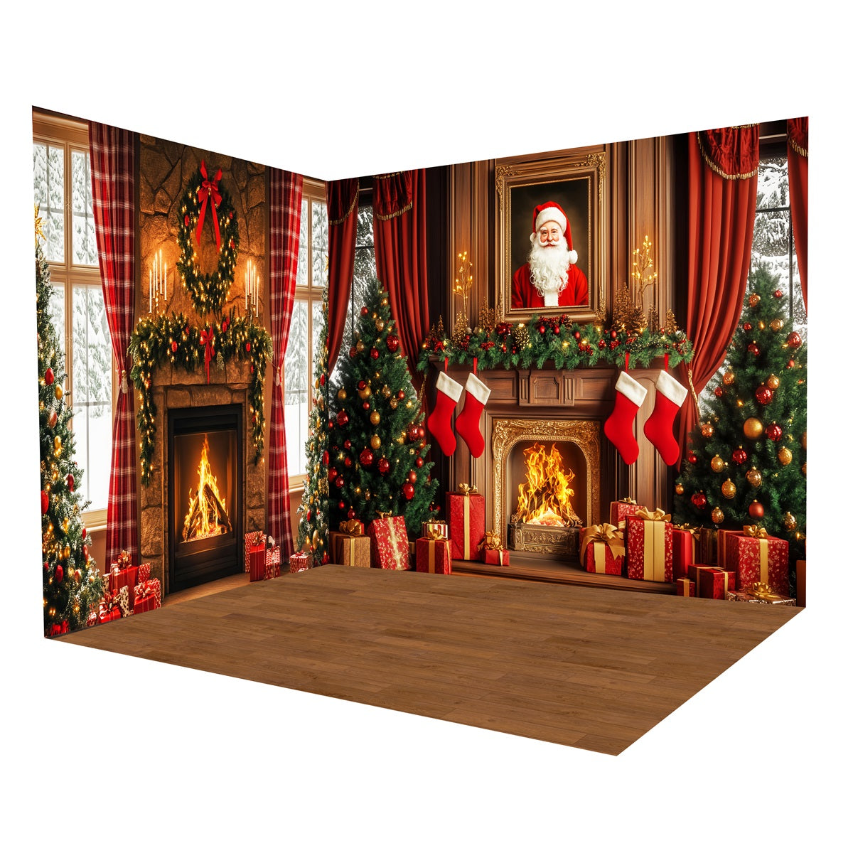 Ensemble de Salle Noël Portrait du Père Noël Cheminée MRR8-278