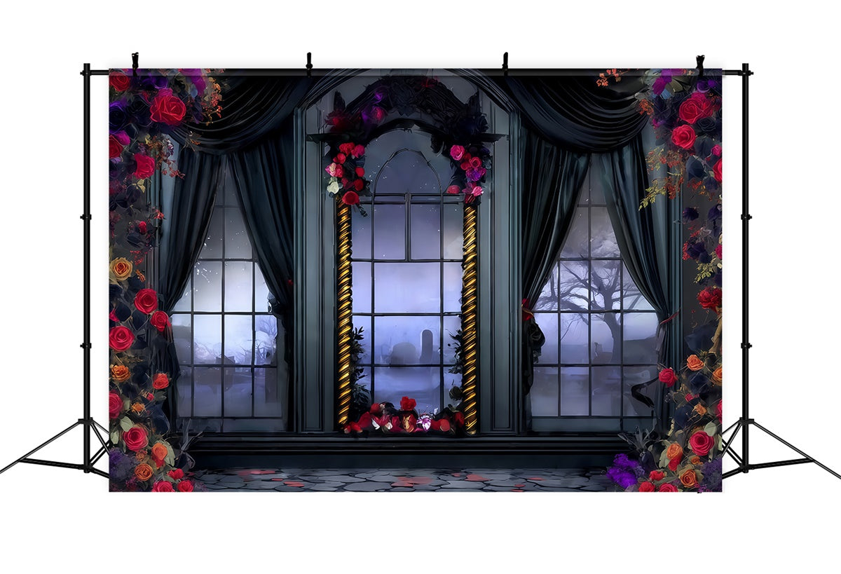Fond studio halloween Fenêtre Drapée Rose Victorienne MRR8-28