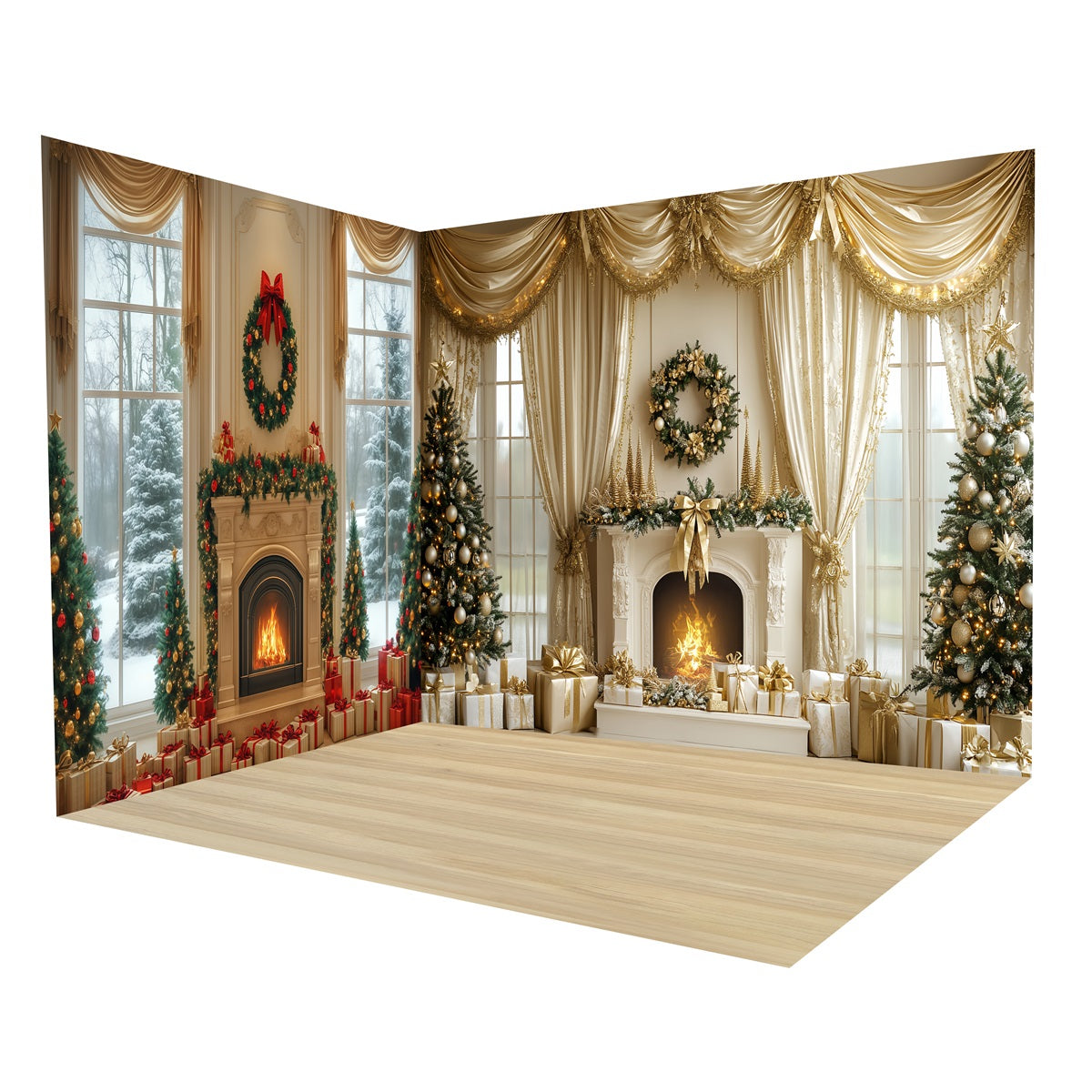 Ensemble de Salle Noël Doré Fêtes Cheminée MRR8-280