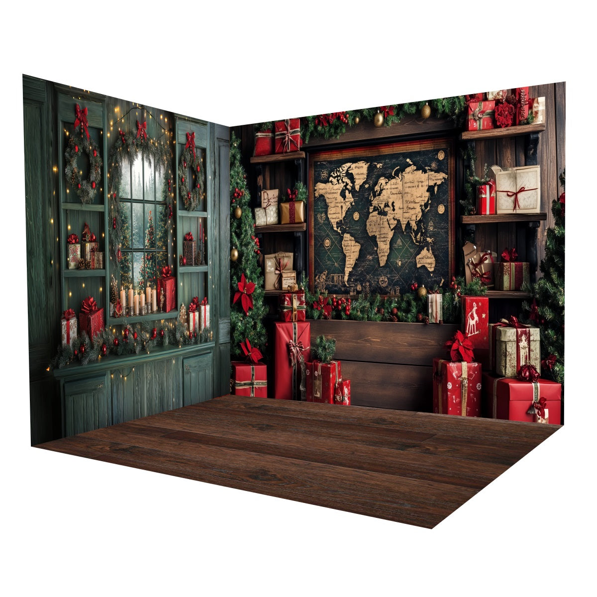 Ensemble de Salle Noël Vintage Fenêtre Bois MRR8-281