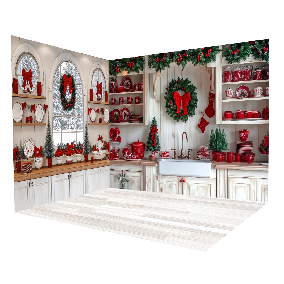 Ensemble de Salle Noël Cuisine Rouge Cheminée MRR8-282