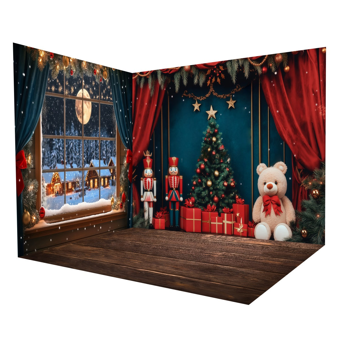 Ensemble de Salle Noël Casse-Noisette Fenêtre Neige Lune MRR8-287