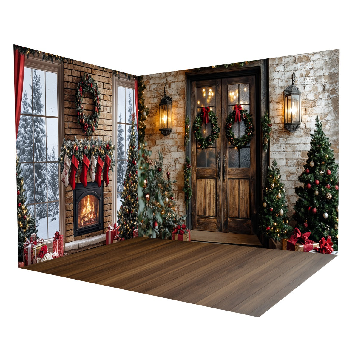 Ensemble de Salle Noël Cheminée Vintage Porte MRR8-289