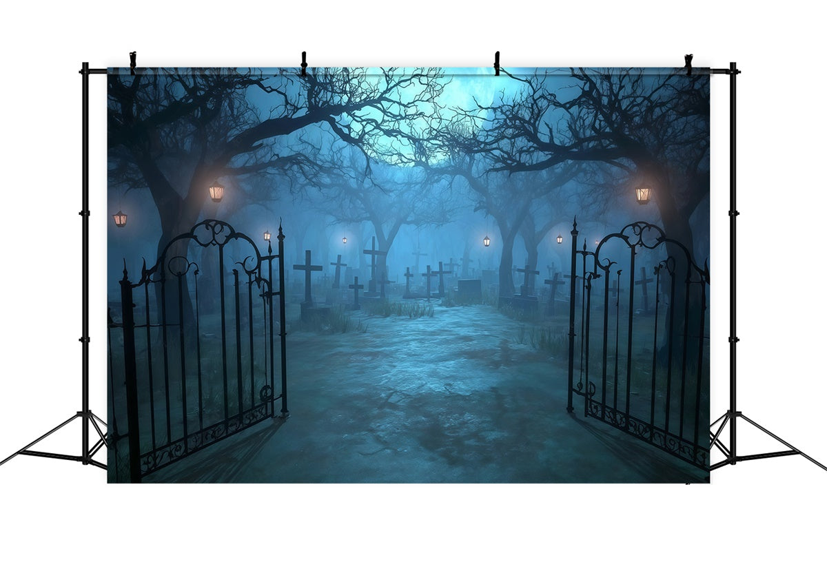 Fond de photo halloween Portail Cimetière Clair de Lune MRR8-29