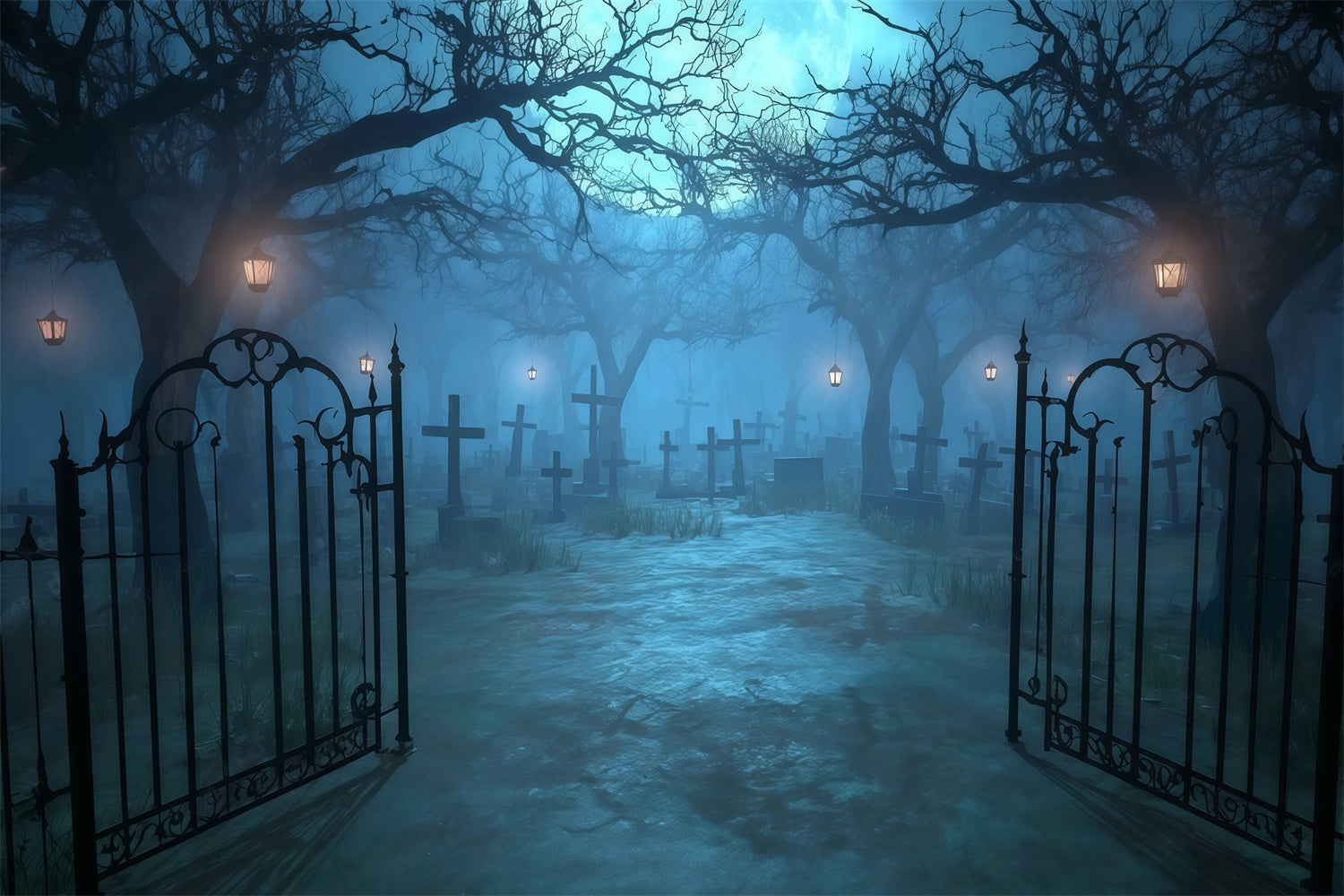 Fond de photo halloween Portail Cimetière Clair de Lune MRR8-29