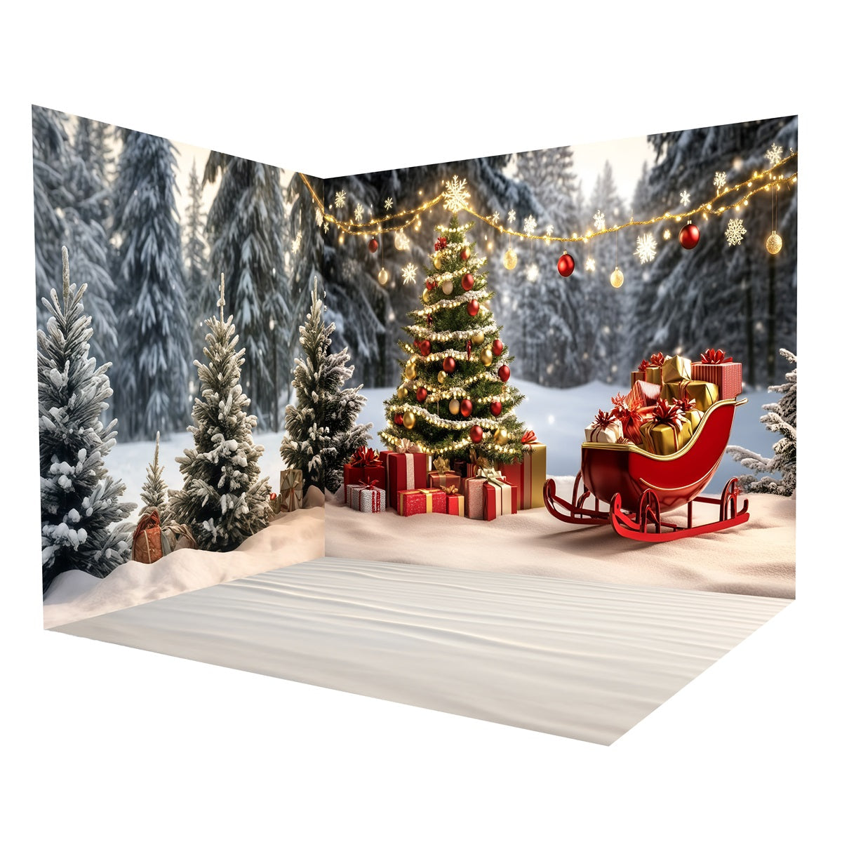 Ensemble de Salle Noël Traîneau Forêt Enneigée MRR8-290