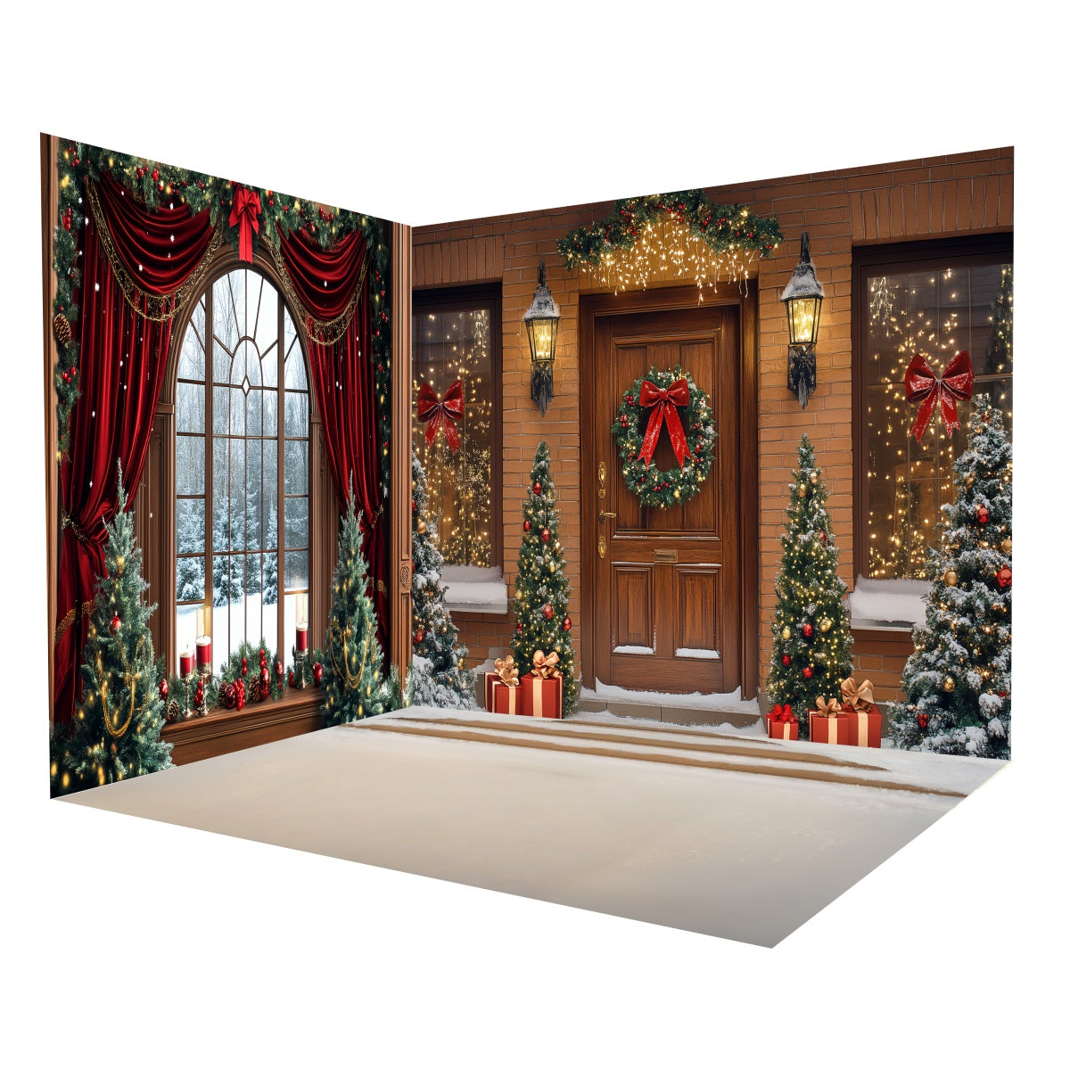 Ensemble de Salle Noël Fenêtre Neige Porte Vintage MRR8-295