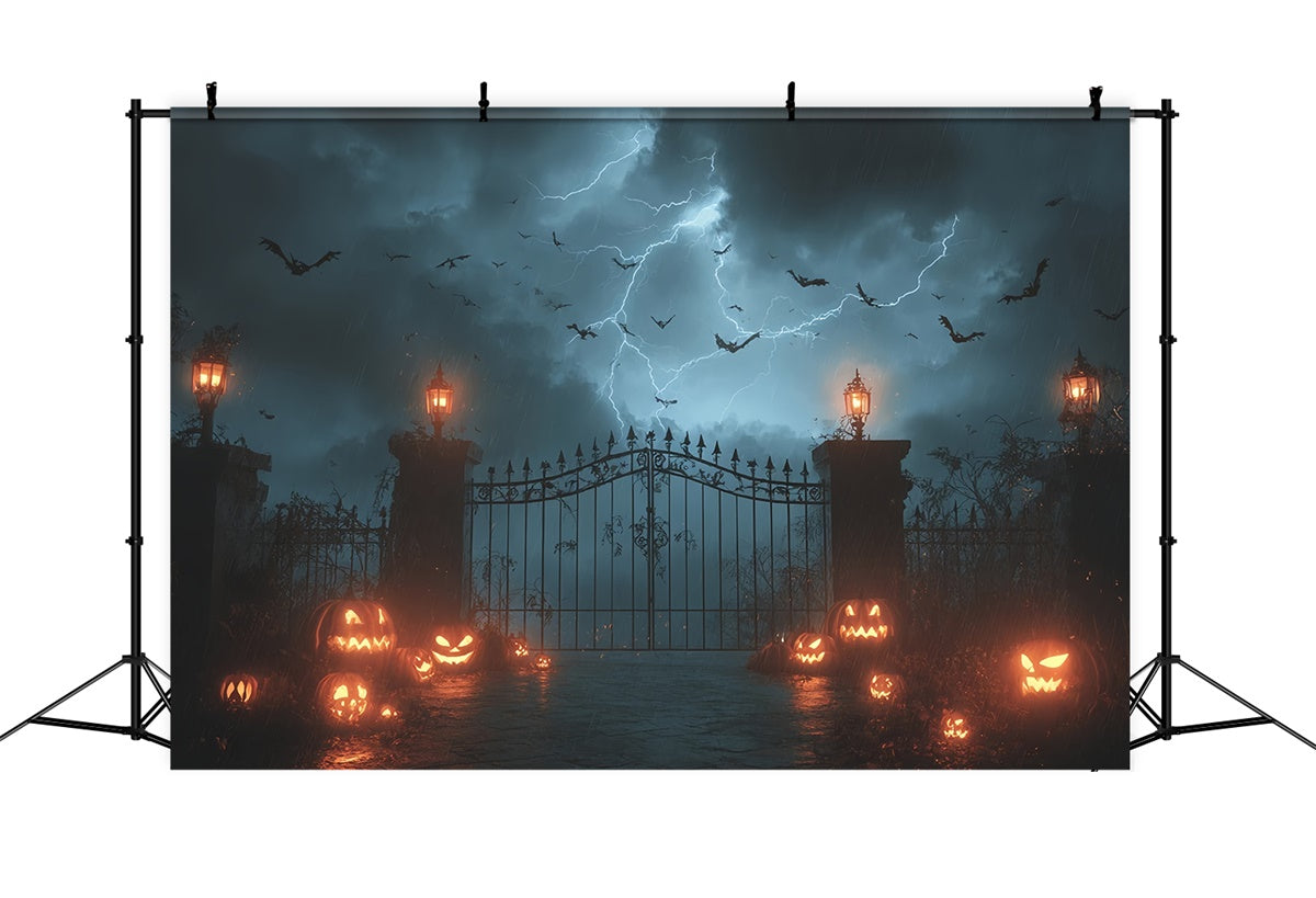 Toile de fond photo halloween Citrouilles Porte Effrayante Tonnerre MRR8-3