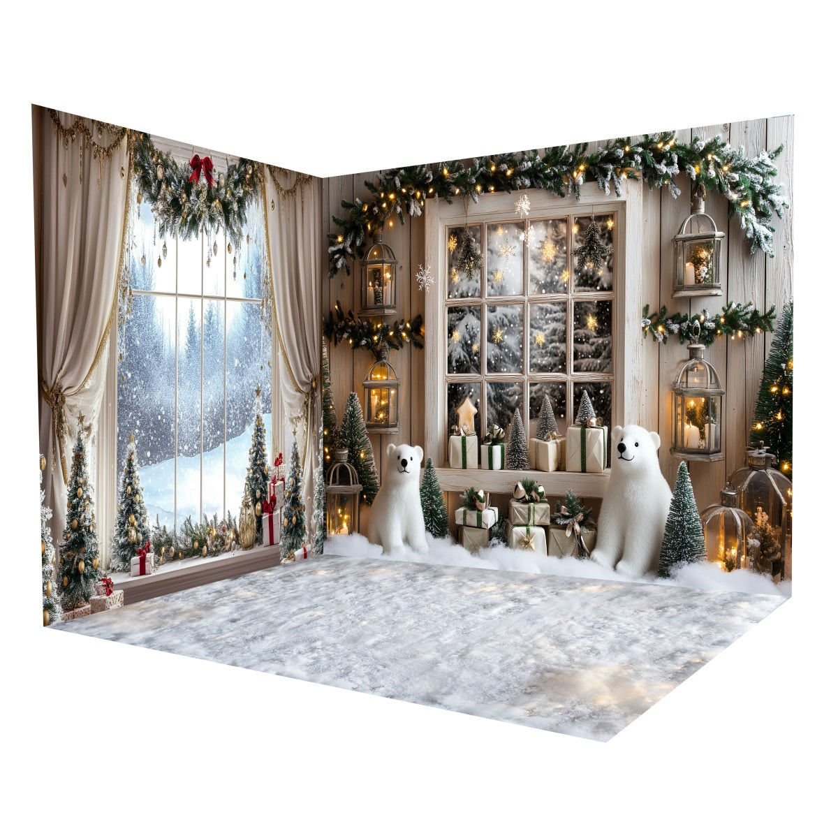 Ensemble de Salle Noël Fenêtre Enneigée Décor MRR8-303