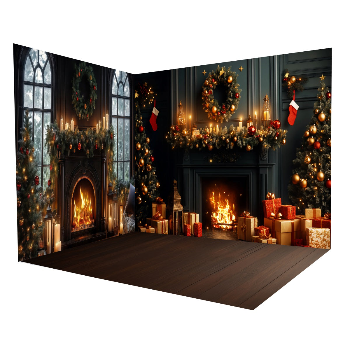 Ensemble de Salle Noël Nuit Cheminée Bougies MRR8-304