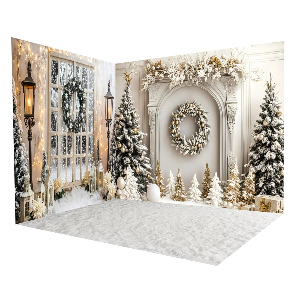 Ensemble de Salle Noël Élégant Mur Blanc Neige MRR8-305