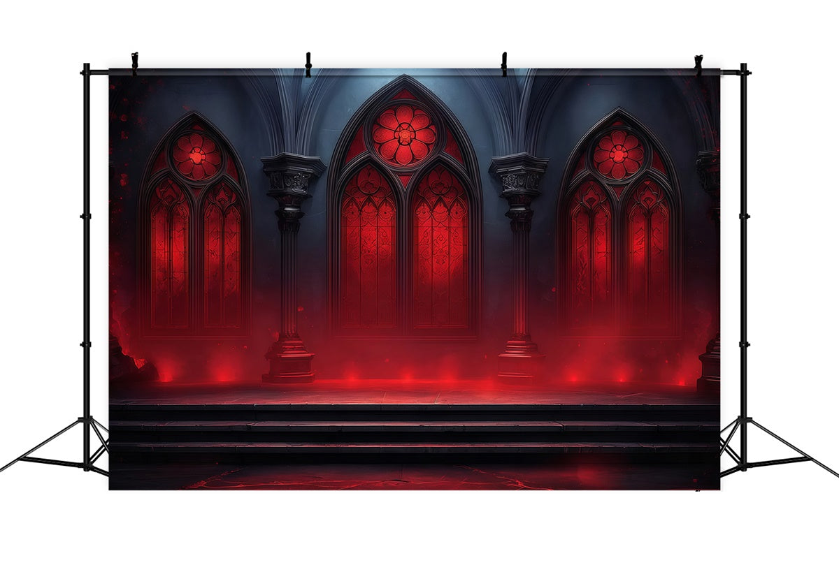 Fond photo halloween Cathédrale Rouge Vitrail Lumineux MRR8-31