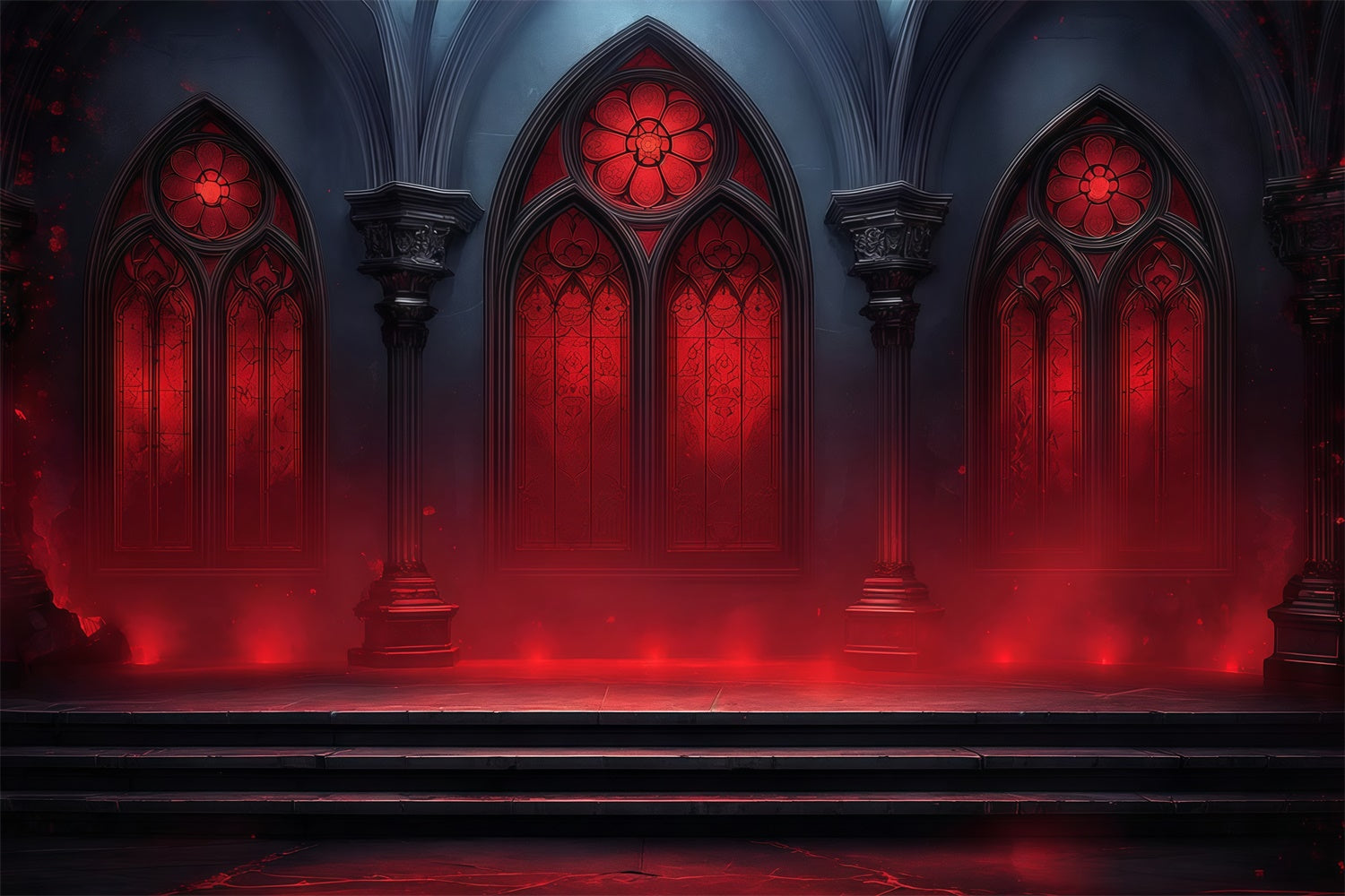 Fond photo halloween Cathédrale Rouge Vitrail Lumineux MRR8-31