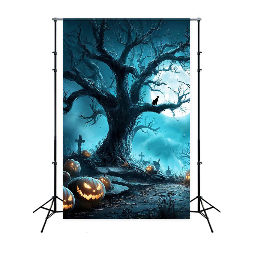 Toile photo halloween Forêt Cimetière Pleine Lune MRR8-38