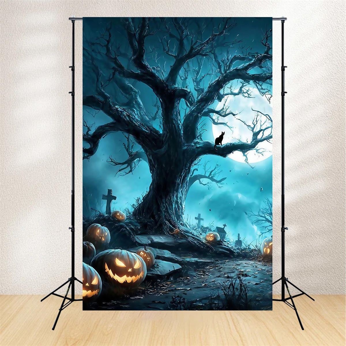 Toile photo halloween Forêt Cimetière Pleine Lune MRR8-38
