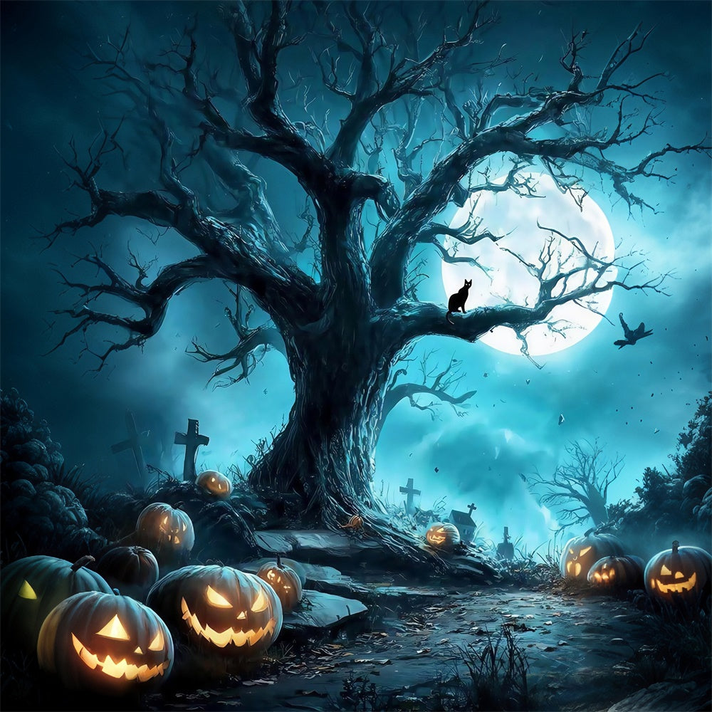 Toile photo halloween Forêt Cimetière Pleine Lune MRR8-38