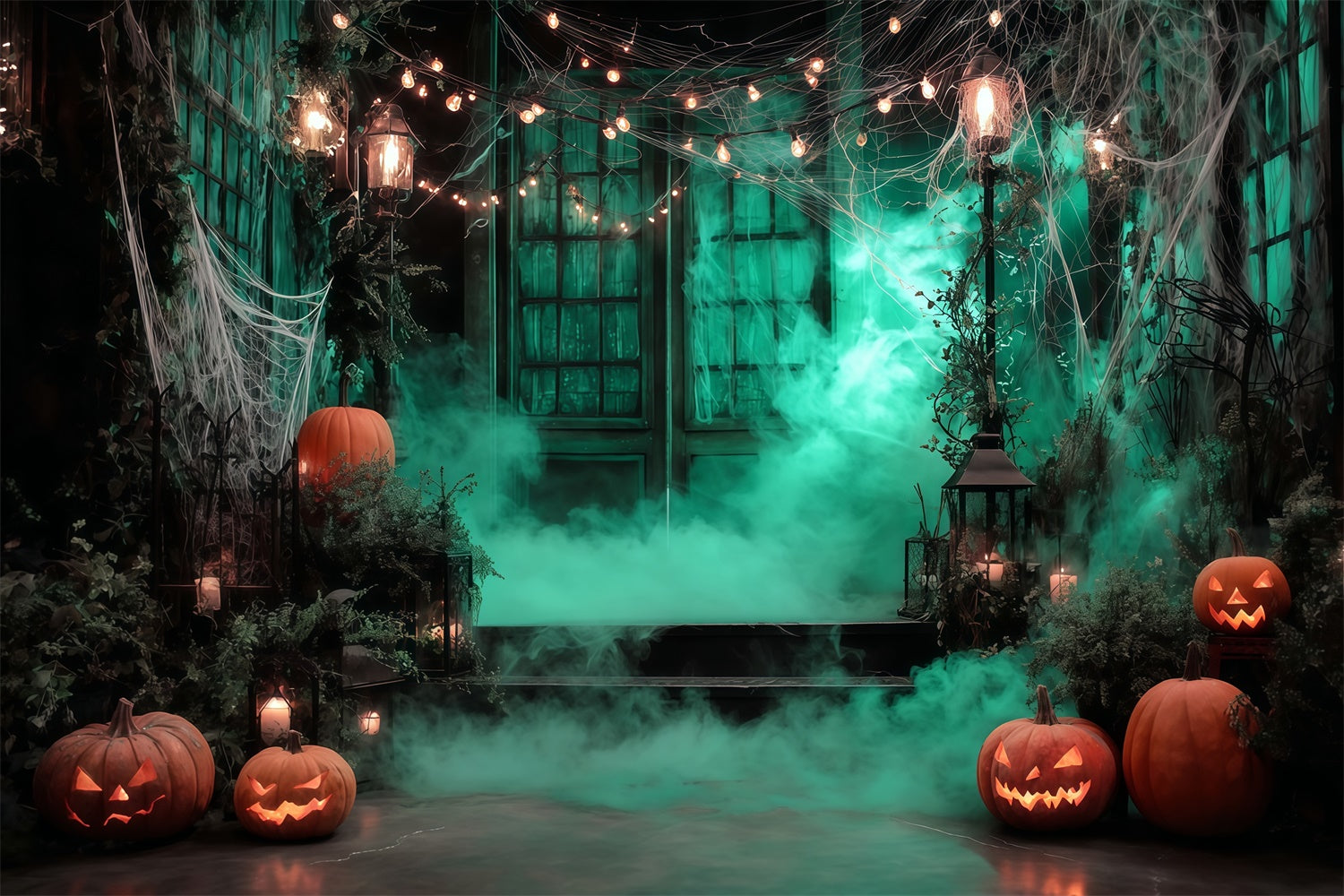 Fond studio halloween Brume Lumineuse Forêt Porte de Garage MRR8-4