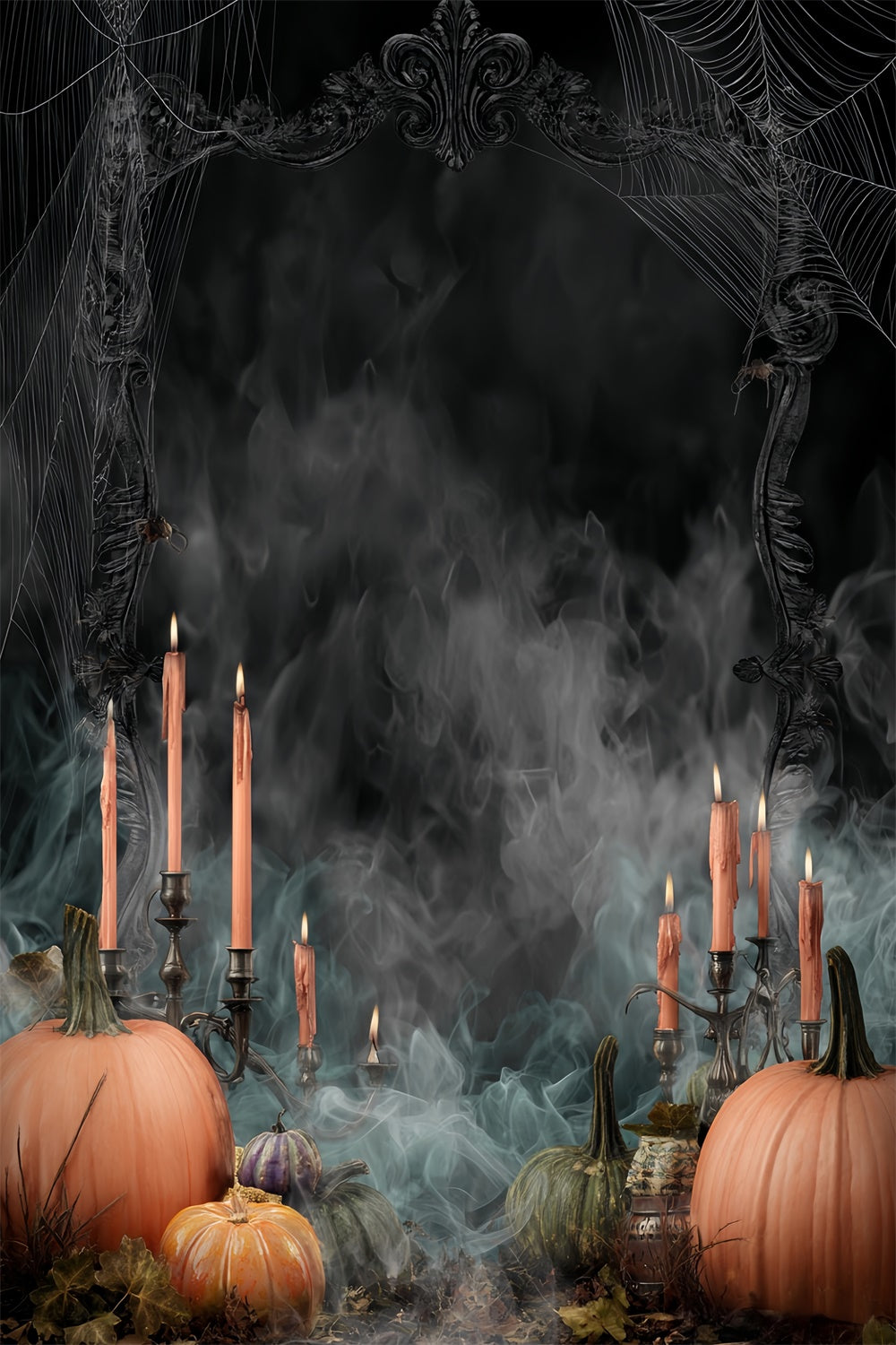 Toile de fond halloween Fumée Noire Citrouille Bougie MRR8-40