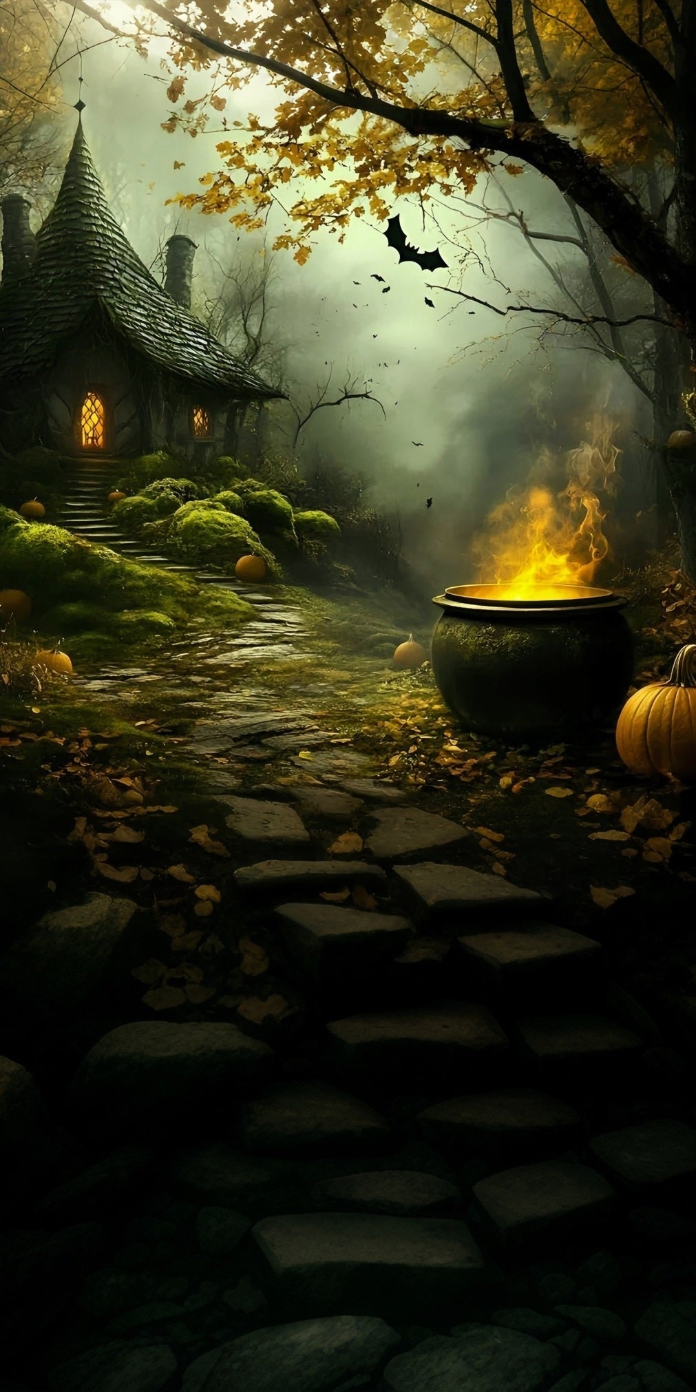 Toile de fond Sweep Halloween Chaumière de Sorcière Forêt Fumante Creuset Enchanté MRR8-47