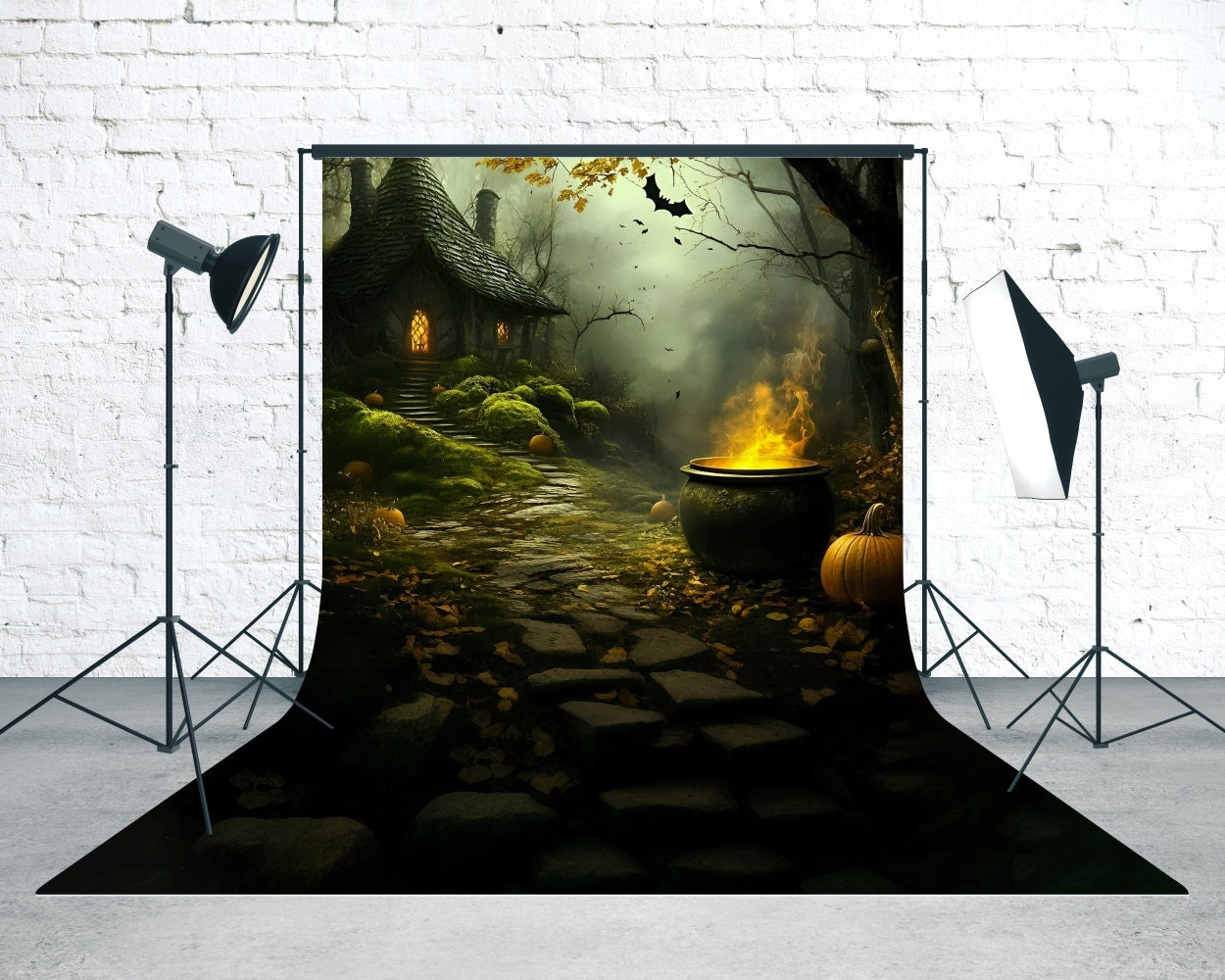 Toile de fond Sweep Halloween Chaumière de Sorcière Forêt Fumante Creuset Enchanté MRR8-47