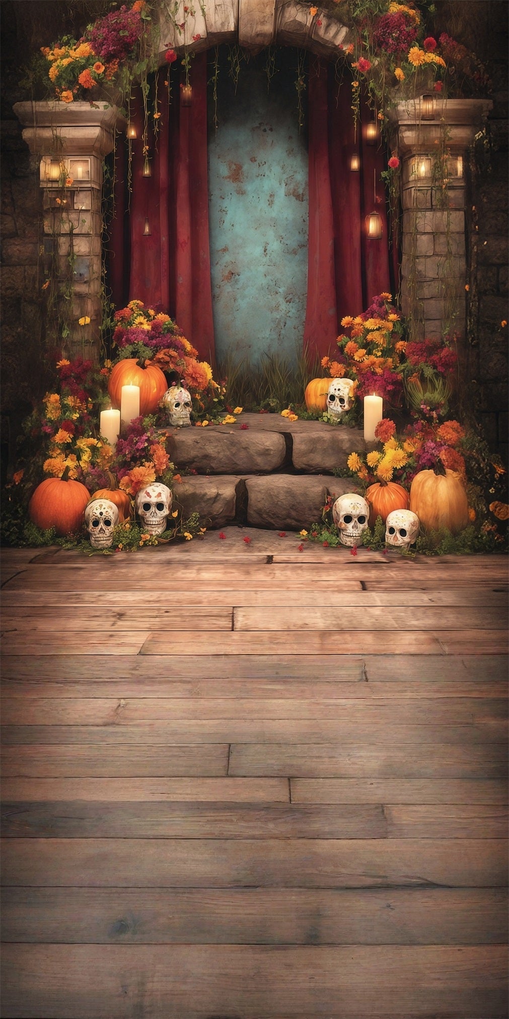Toile de fond Sweep Halloween Fantomatique Fleurs Tranquilles Bougies Escaliers MRR8-52