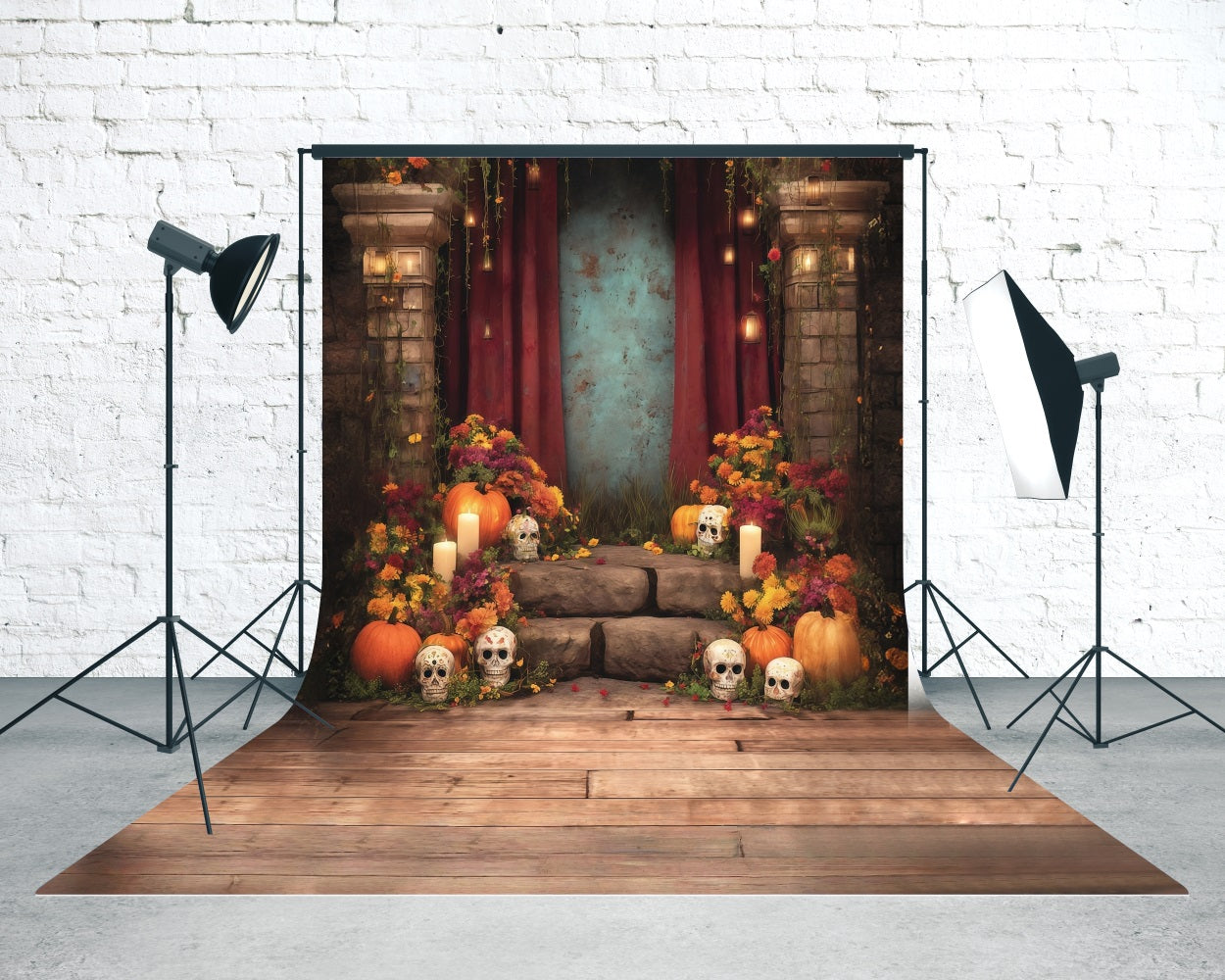 Toile de fond Sweep Halloween Fantomatique Fleurs Tranquilles Bougies Escaliers MRR8-52